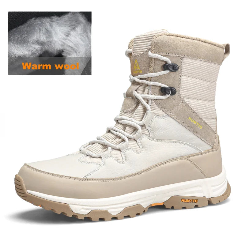 HUMTTO Winter Warm Wool Trekking Boots for Women Leather Hiking Shoes Outdoor Camping Women's Sports Shoes Non-slip Sneakers