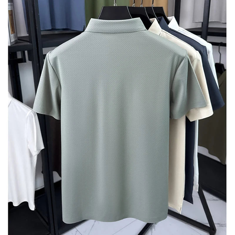 Men's Cooling Ice-Silk Polo Shirt | Business Casual Short Sleeve Top for Summer