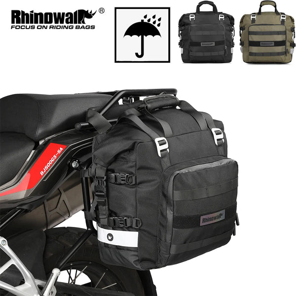 កាបូបស្ពាយចំហៀងម៉ូតូ Rhinowalk ទំហំ 20 លីត្រ សម្រាប់ធ្វើដំណើរជាមួយម៉ូទ័រ កាបូបស្ពាយចំហៀងម៉ូតូ ការពារទឹកជ្រាប កាបូបខាងក្នុងអាចដោះចេញបាន 1 ដុំ