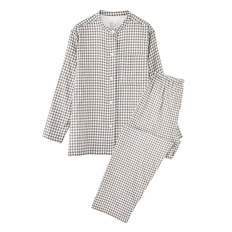 Japanese Spring Autumn Women's Pajamas Set Casual Plaid 100% Cotton Long Sleeve Sleepwear Pyjamas Female Lounge Night Suit