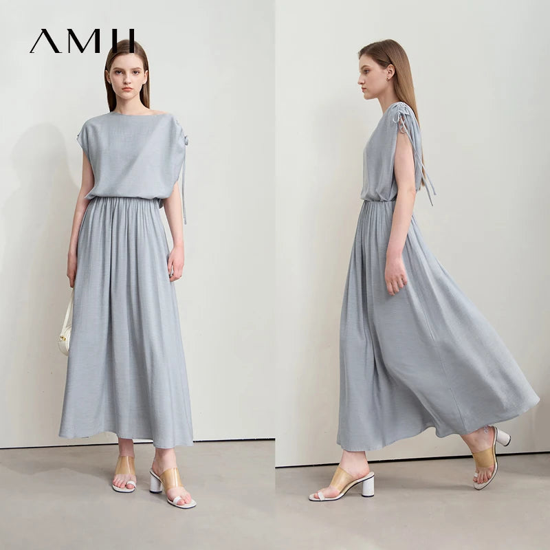 អាវ Amii Minimalism Chiffon ពាក់កណ្តាលសំពត់សម្រាប់នារី រដូវក្តៅឆ្នាំ ២០២៥ អាវថ្មីមូលដ្ឋានពណ៌រឹង លក់ដាច់ដោយឡែក សំពត់បត់ផ្នត់ 12552059