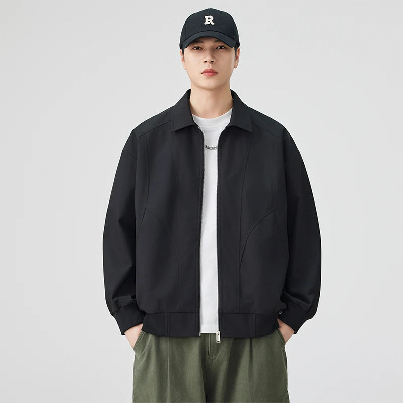 DUKEEN Men's Oversized Blouson Jacket with Shirt Collar Spring and Autumn Proofwind Proofwater Splicing Full-Zip Workwear Coats
