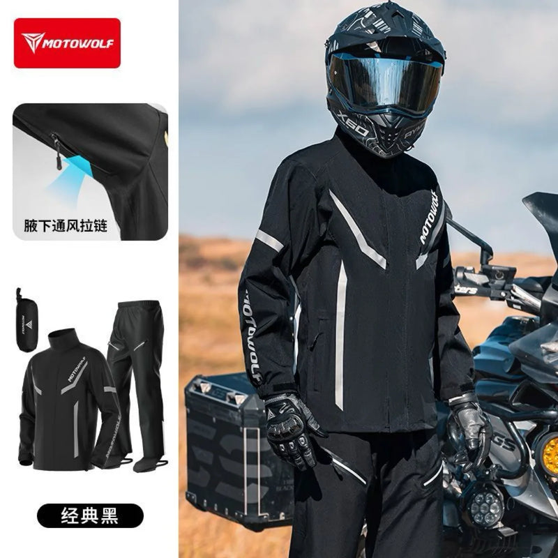 ឈុតអាវភ្លៀងជិះម៉ូតូ MOTOWOLF អាវការពារទឹក ការពារព្យុះភ្លៀង អាវសម្រាប់ជិះលេងក្នុងពិធីជួបជុំ ការពារភ្លៀងសម្រាប់អ្នកជិះតែម្នាក់
