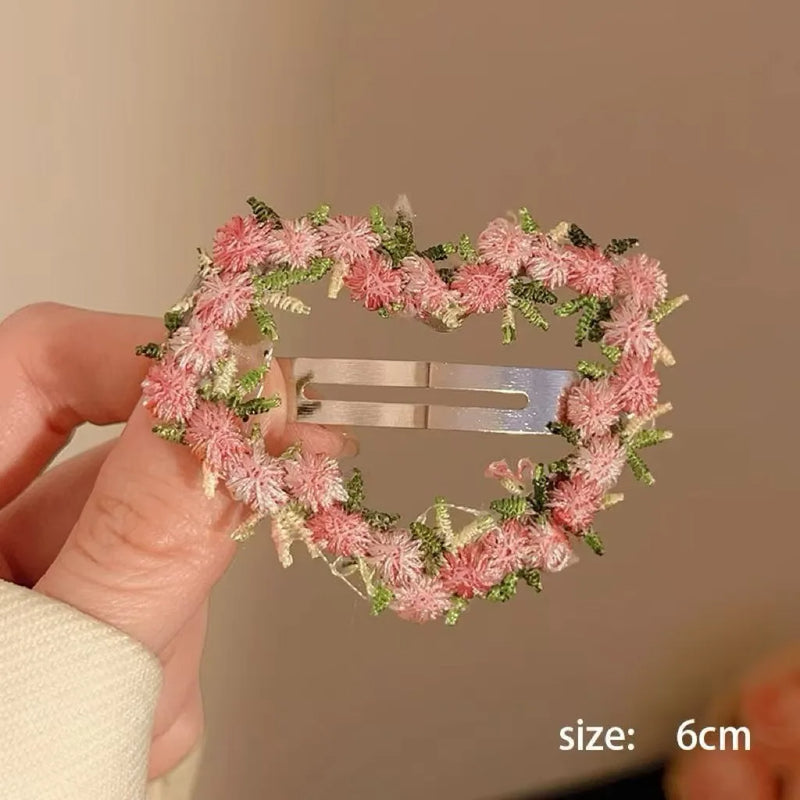 Sweet Pink Lace Flower BB Hair Clip Women Side Bangs Barrettes Elegant Hairpin for Half Updo Hairstyle Hair Accessories