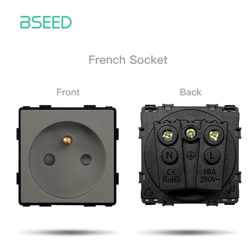 BSEED Wall Button Switch 1/2/3Gang Electrical Outlet Type-C Charge Port Double Socket DIY Function Part Plastic Frame Gray