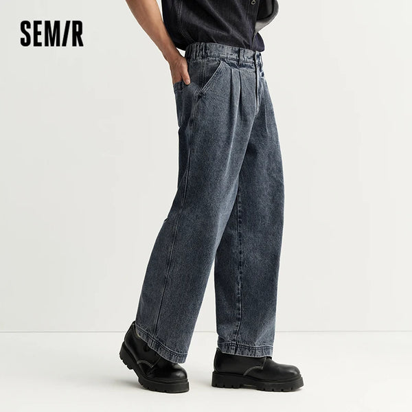 ខោខូវប៊យបុរស Semir បែប Retro រាងផ្នត់ រលុង ជើងធំ កប្បាស ត្រង់ ខោ Denim ធម្មតា រដូវស្លឹកឈើជ្រុះ ស្លៀកប្រចាំថ្ងៃ 2026
