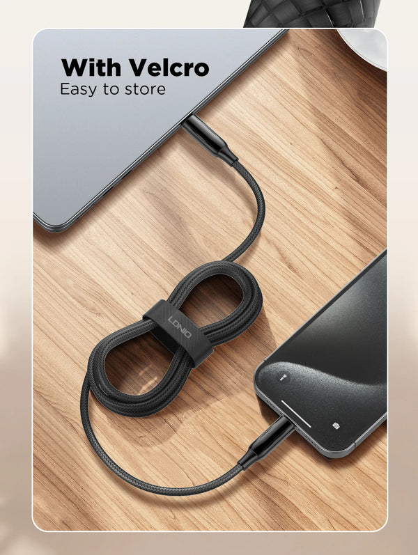 ខ្សែ LDNIO 240W PD3.1 ប្រភេទ C ខ្សែសាកលឿន USB C សម្រាប់ MacBook Laptop Huawei Xiaomi Oppo Realme iPad Oneplus 1m 2m