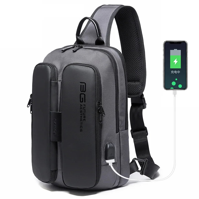 BANGE Men's Chest Pack Casual Crossbody Bags Male USB Charging Shoulder Bag Oxford Messenger Bag Waterproof Large Capacity 2021
