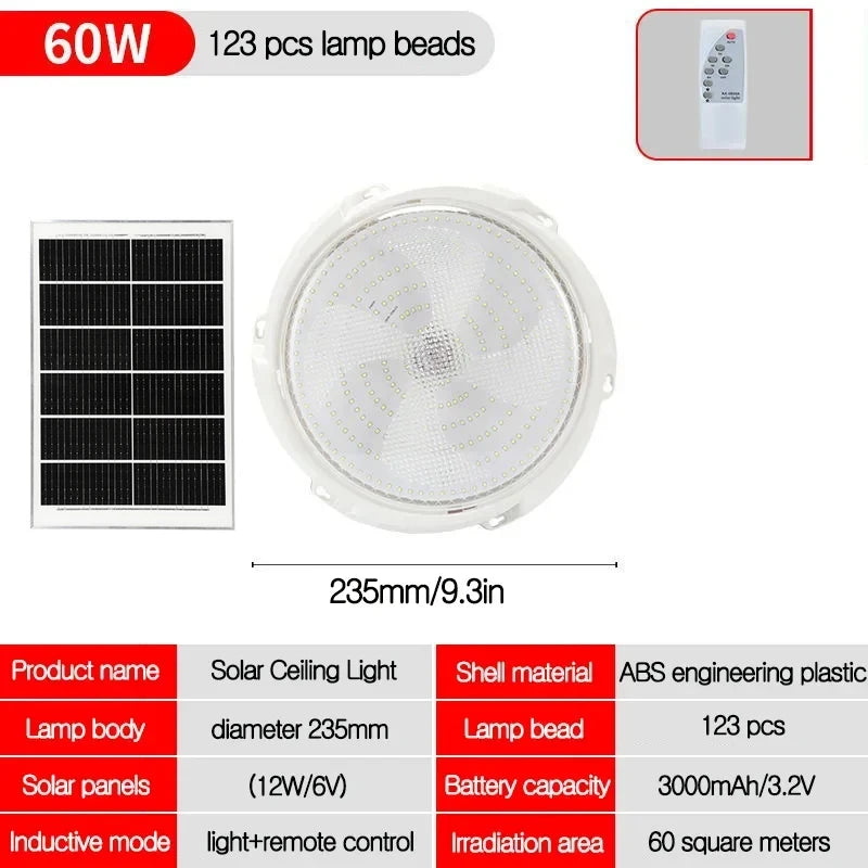 LED Solar Ceiling Light Outdoor Waterproof Solar Lamp With Remote Control 3 Color Indoor Home Top Ceiling Lights Garden Lighting