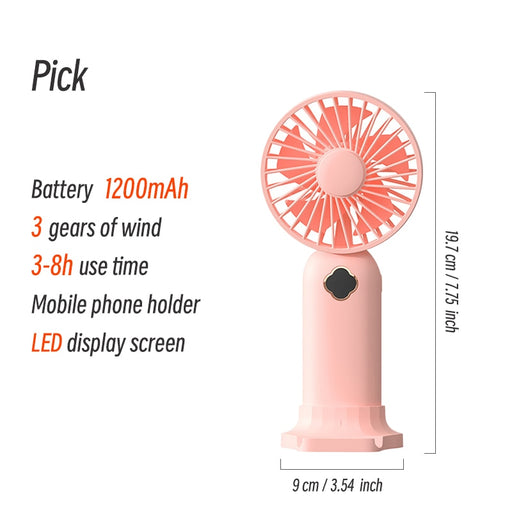 New Fan Portable Handheld Office Desktop Outdoor Multifunctional Battery 1200mAh Electric Mini USB Fan With Phone Stand for Gift Pink