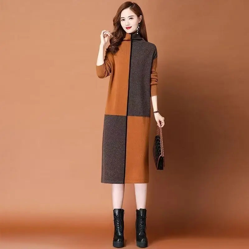Turtleneck Warm Knitwear Jersey For Women Outerwear Long Dress Spring Autumn Fashion Mother Sweater Woolen Pullover Jumper
