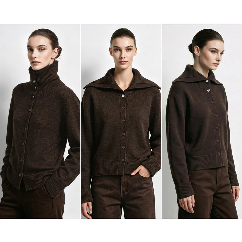Amii Knit Cardigan Lapel Collar Two-Way Wear Slim Minimalist Casual Coats Autumn 2026 Women's Cardigans Warm Sweater 12643096