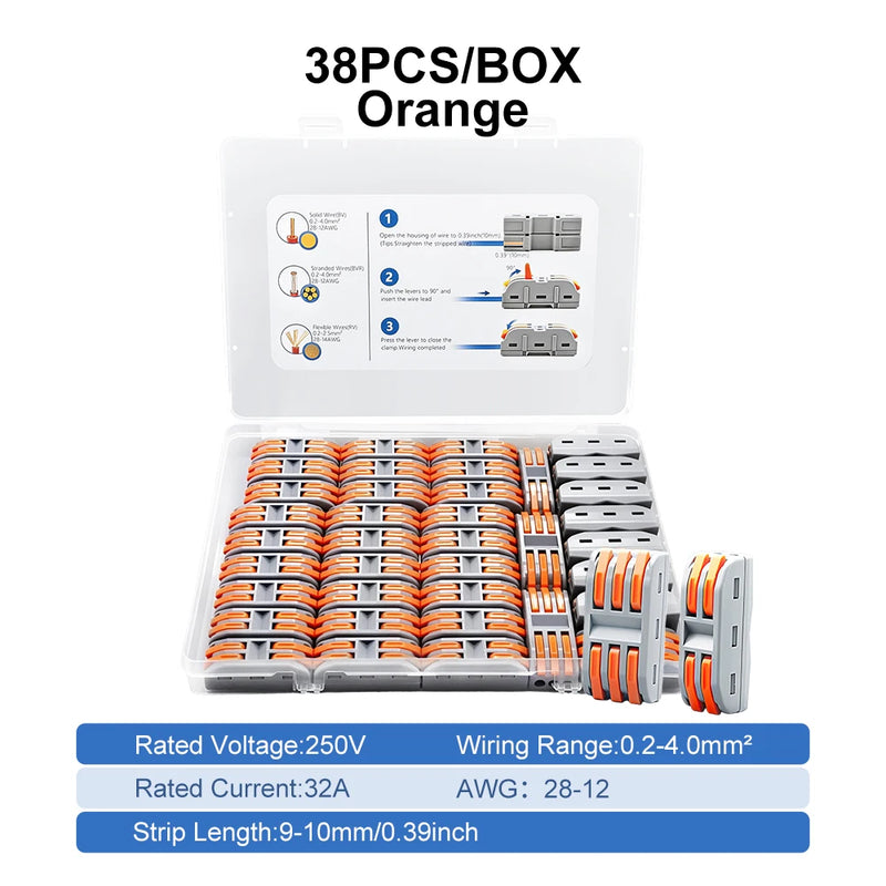 TOMZN 38PCS Lever Wire Connectors Set 28PCS 2In 2Out 10PCS 3In 3Out Quick Splicing Terminal Blocks 32A 250V for 28-12AWG