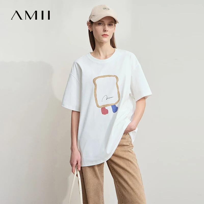 អាវយឺតរដូវក្តៅ AMII Minimalist សម្រាប់ស្ត្រី អាវយឺតដៃខ្លី O ក បោះពុម្ព នារី 2025 ម៉ូដថ្មី អាវយឺតរលុង 12542182