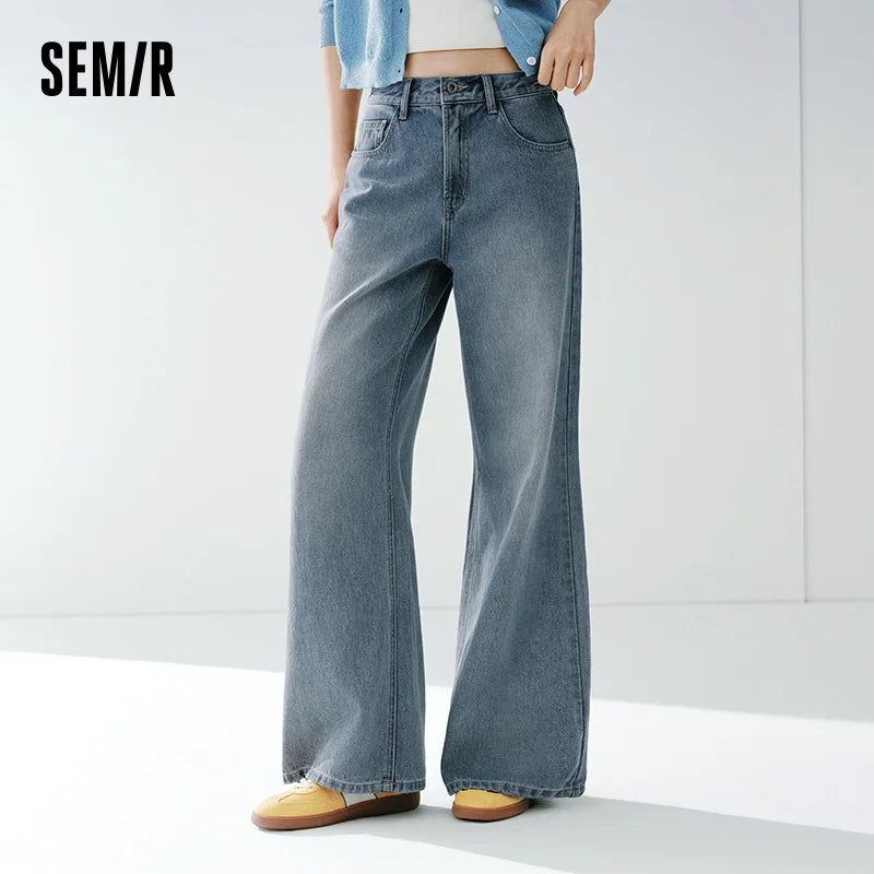 Semir Soft Jeans Women 2026 Spring Distressed Loose Flare Leg Retro Style WIde Leg Casual Trendy Long Trousers