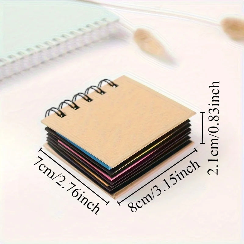 250 Sheets Portable Combination Sticky Notes Set - 5 Different Colors,Spiral Notebook, Self-Adhesive Notes, Brown Cover.