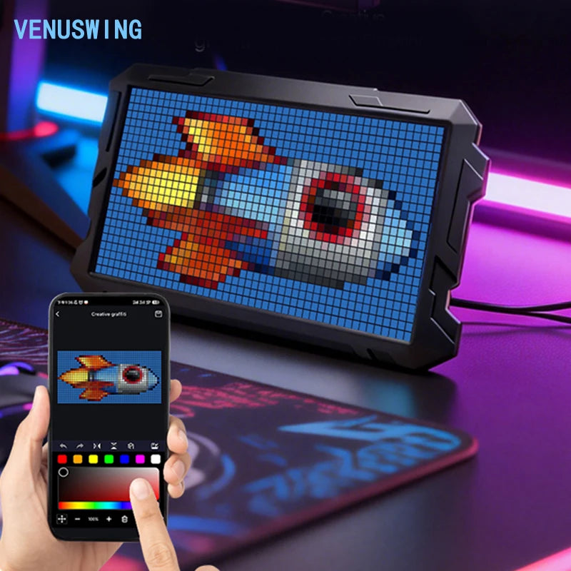 អេក្រង់បង្ហាញភីកសែល LED RGB ទំហំ 24*48 APP ផ្ទាំងគ្រប់គ្រងម៉ាទ្រីស ការបង្ហាញសិល្បៈភីកសែលដែលអាចសរសេរកម្មវិធីបានជាមួយប៊្លូធូស APP គ្រប់គ្រងភីកសែលច្នៃប្រឌិត