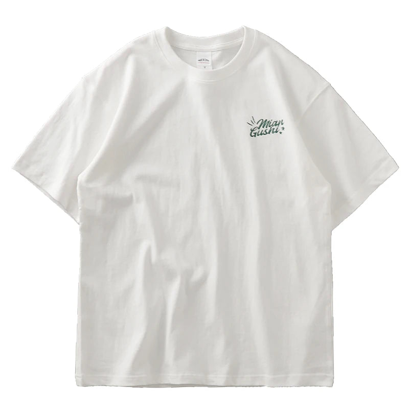 Dukeen 11.2oz Heavyweight Short-Sleeved T-Shirt for Men Summer Vintage Trend Printed 100% Cotton Shirts Man's White Tops 320G
