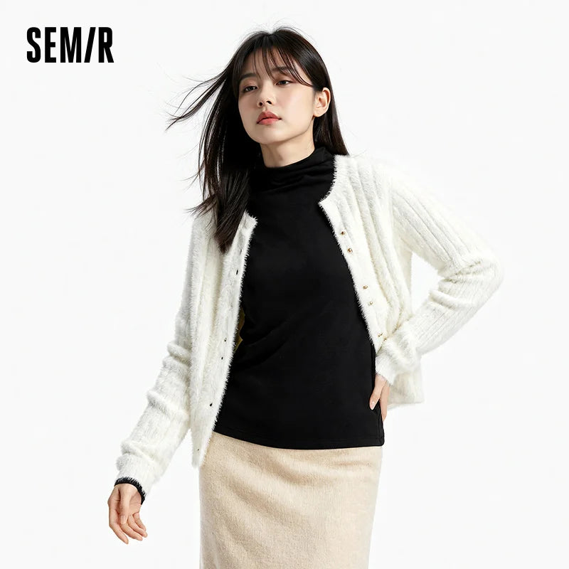 Semir Women Tshirt Thermal Warmth Antibacterial Fabric Solid Color Commuter Style Soft Touch Extended Collar 2026 Spring