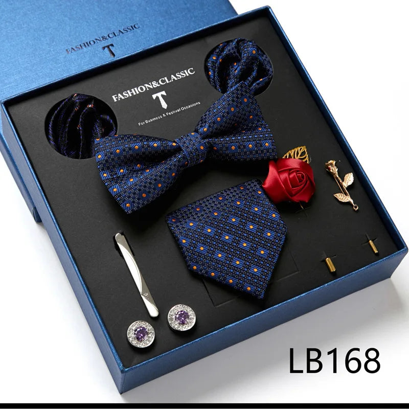 Men's Suit Dress Accessories (Tie + Bow Tie + Square Scarf + Tie Clip + Button + Metal Flower Brooch) 36 Colors To Choose From