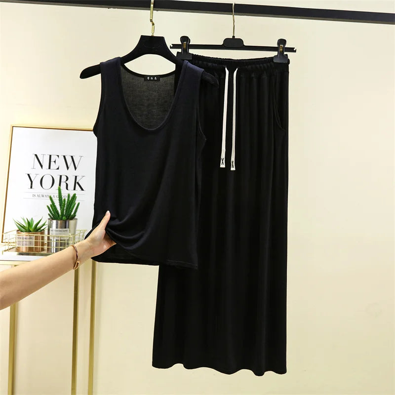 Pajamas For Women New Sleeveless Vest Trousers Sets Comfortable Modal Summer Sleepwear Set 2 Piece Woman Conjuntos De Pijama
