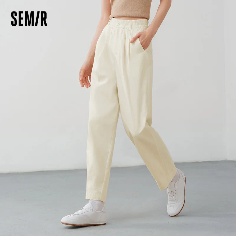 Semir Women Pants Solid 2026 Elastic Waist Pleated Loose Fit Tapered Urban Casual Everyday Style Soft Comfortable Daily Wear