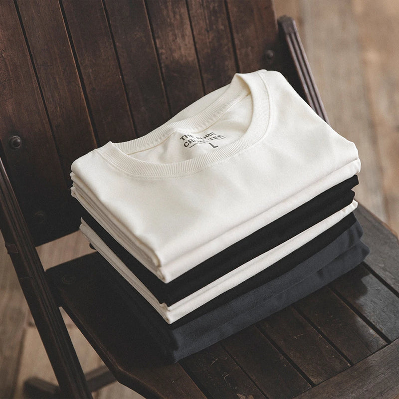 Maden 1Pc/2Pcs Solid Cotton Short-sleeved T-shirts Round Neck Black Beige T-Shirt Men's Summer Classic Heavyweight Versatile Tee