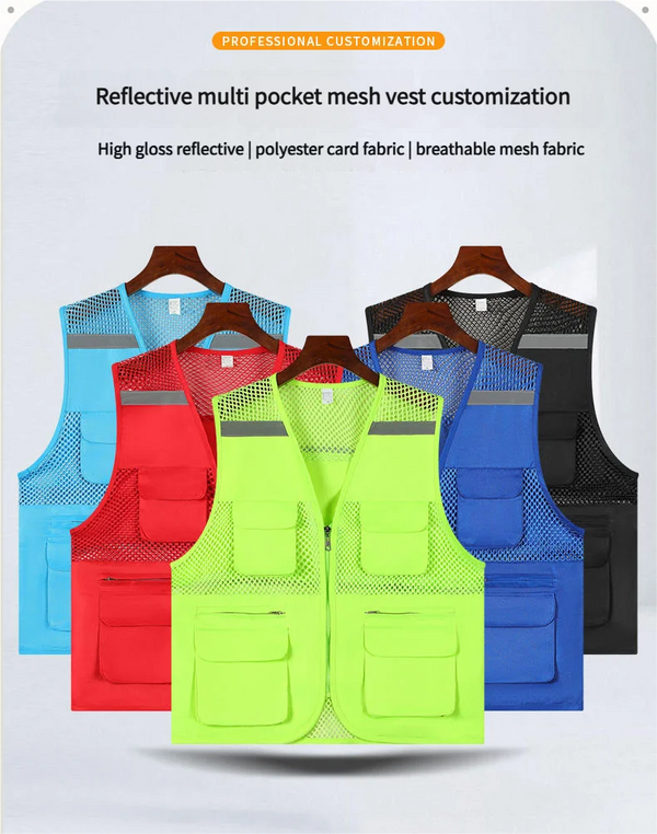 V-Neck Three-Dimensional Pocket Fishing Net Breathable Vest Multi-Pocket Fishing Work Clothes Custom Logo Group Uniforms