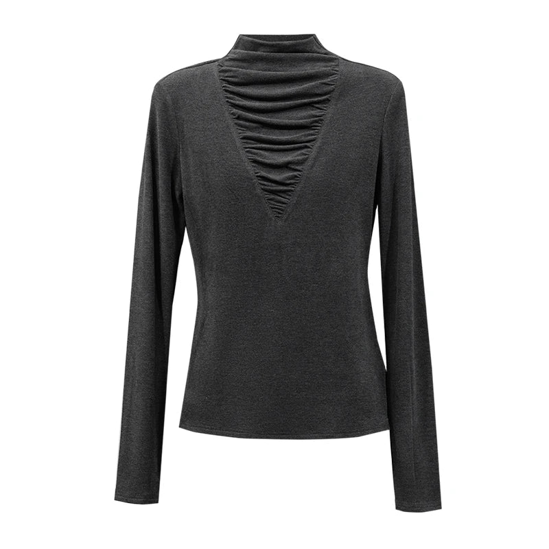 អាវយឺតដៃវែង Amii Pile Collar Slim Fit Elegant Comter Minimalist Versatile Winter 2026 Tops សម្រាប់ស្ត្រី 12644048