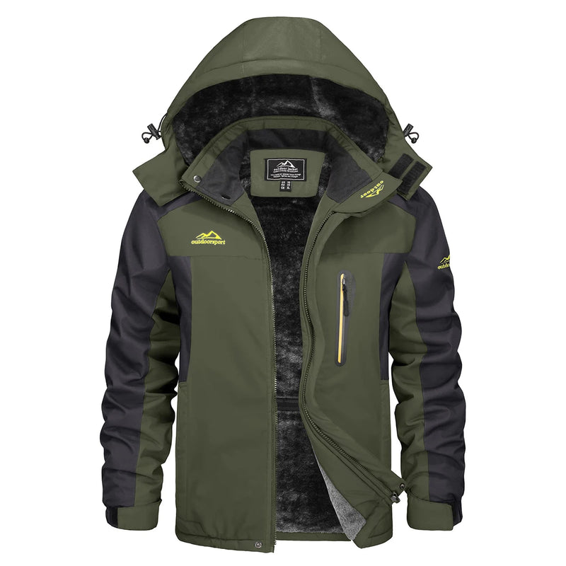 TACVASEN Men's Waterproof Ski Jacket Fleece Lining Warmth Parka Winter Snow Working Outdoors Hooded Coat Rain Shell Windbreaker