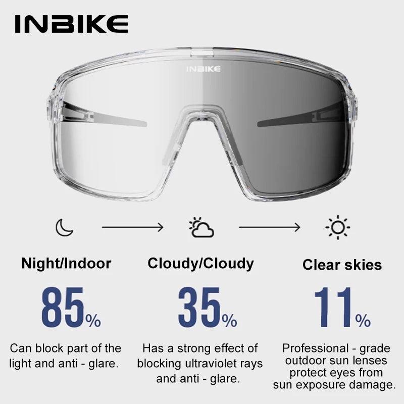 INBIKE Cycling Glasses Anti-Fog Photochromic Lens Windproof Sports Sunglasses for Road Mountain Biking Outdoor Sports Glasses