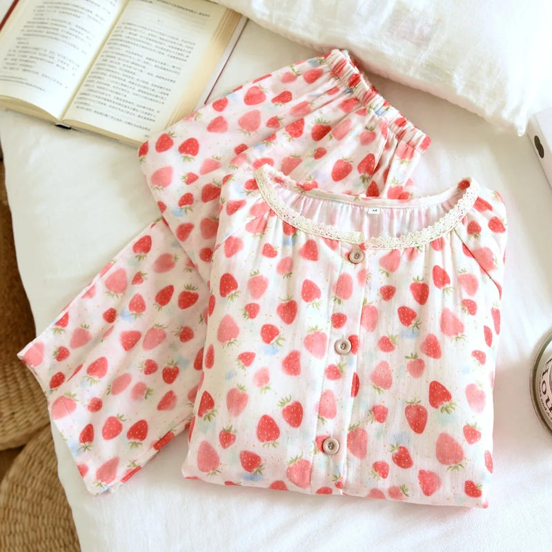 Autumn Sleepwear Women's Cotton Chest Pad Pijama Long Sleeve Pajamas for Women Clothing Set 2 Piece Home Wear Pyjamas Loungewear
