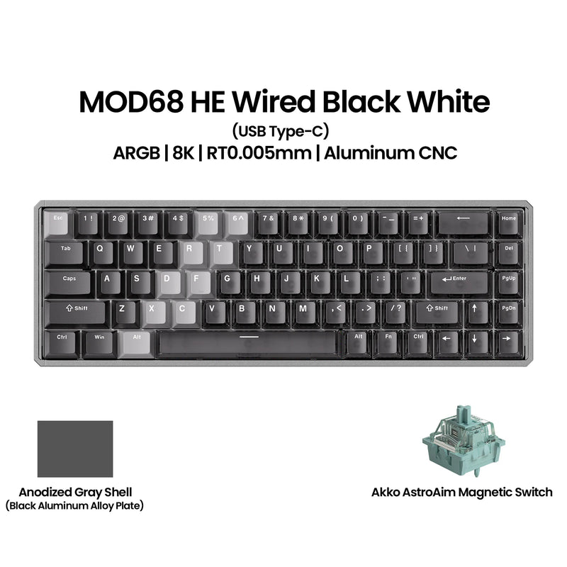 Akko MOD68 HE Keybaord Aluminum CNC 65% Magnetic Switch Rapid Trigger 0.005mm 8K ARGB Gaming Custom Mechanical Keyboard Gasket