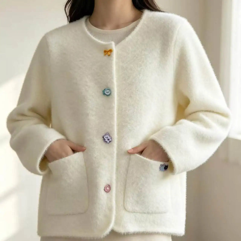 2026 Autumn Winter New Small Fragrant Buckle French Top Knitted Cardigan Sweater Candy Color Coat Women Slim Jackets Casacos