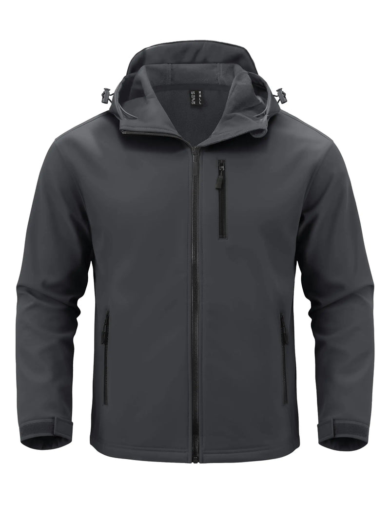 TACVASEN Hooded Rain Softshell Jacket Mens Fleece Lined Waterproof Jacket Work Jacket Outdoor Trekking Hiking Windbreaker Male