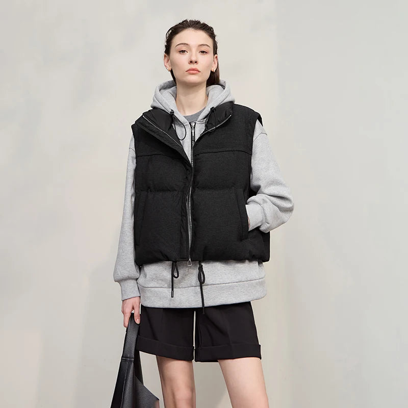 Amii Down Jacket For Woman 2026 Winter New Warm Zipper Removable Sleeves Ladies Clothes Loose Versatile Short Down Coats12544073