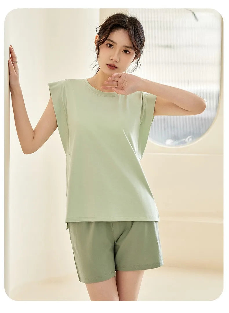 Cotton Nightie with Bra Summer Clothes 2 Piece Set Women's Pajamas Home Wear Women Nightwear Thin Sleeveless Sleepwear Pyjama