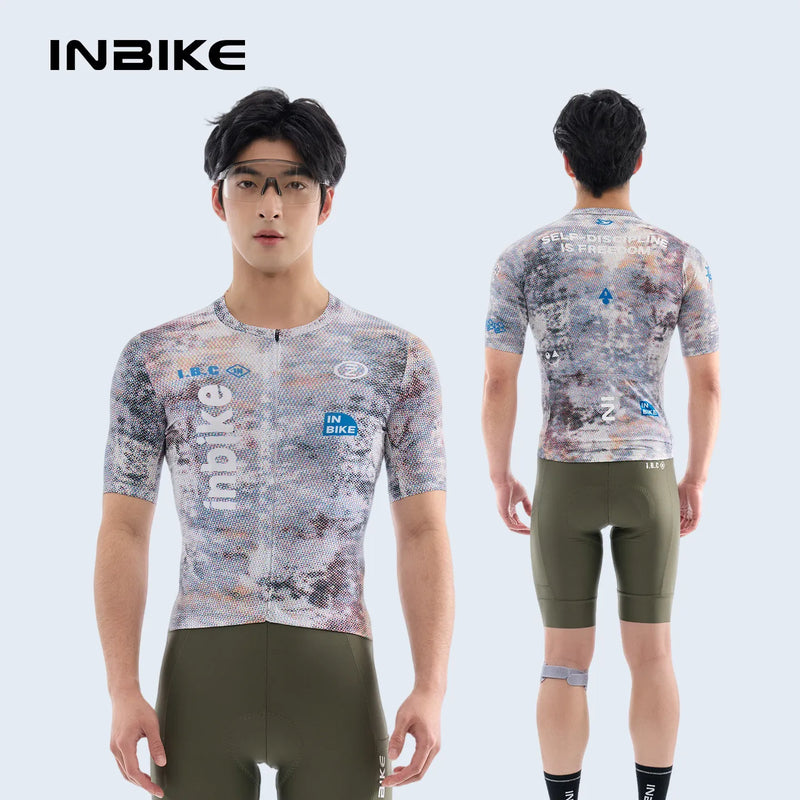 INBIKE Pro Men's Road Bike Jersey Bib Pants Set Breathable Quick Dry Summer Cycling Short Sleeve Top Clothing with Multi-Pockets