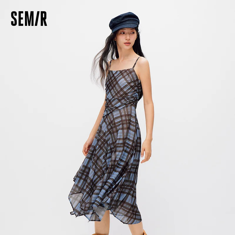 Semir Women Dress Plaid Ruched Vintage Design Sexy Stylish Slip Mini 2026 Summer Street Fashion Wear