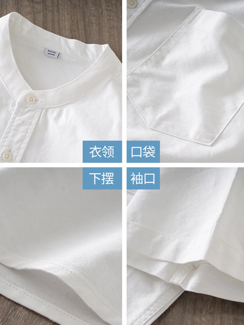 DUKEEN Short-Sleeve Oxford Shirts for Men 2024 Summer Casual Stand-Collar White Tops 100% Cotton Basic Men's Clothing