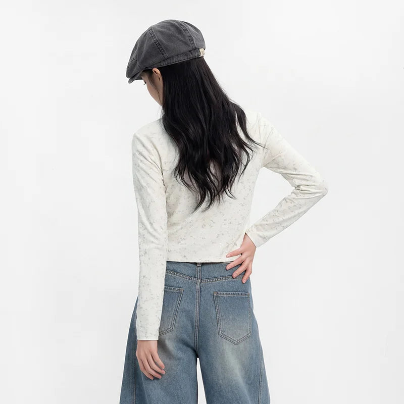 Semir Women Tshirt Long Sleeve Sequin Wash Letter Slim Ruched Street Smart Casual Style Autumn Top Daily Wear 2026
