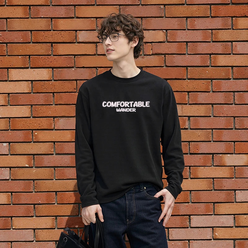Semir Long Sleeve T-Shirt Men Autumn American Printed Base Layer 2025 New Versatile Slightly Loose White Inner Top Men'S Wear