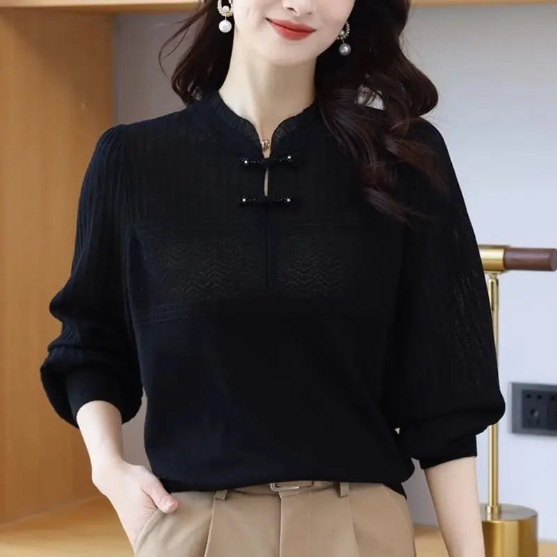 Temperament Spring Autumn Sweater Women V-Neck Bottom Shirt Retro Knitwear Top Female Long Sleeve Pull Femme Knit Clothes