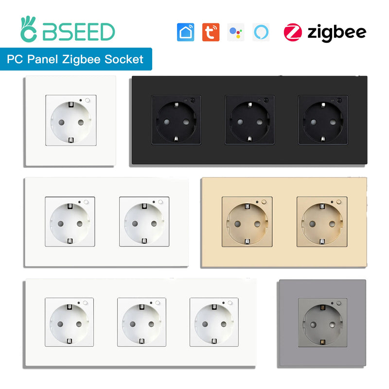 BSEED ZigBee Smart Socket Double Power Outlet Smart Wall Socket Plastic Frame Tuya Google Home Smart Life Control Blue Backlight