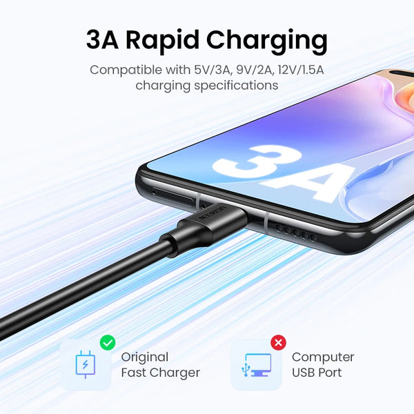 ខ្សែសាក UGREEN USB-A ទៅ Type-C សម្រាប់ iPhone 17/16 Samsung S26/25/24 Xiaomi Pixel LG USB2.0 Data Cable 3A 18W 0.25-3M