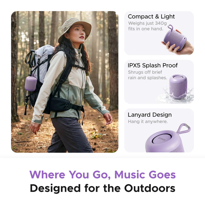 ORICO BeatGo Portable BT 6.0 Wireless Speaker IPX5 Waterproof 1200MAh Battery Hi-Fi TWS for Outdoor Pool Party Camping Travel