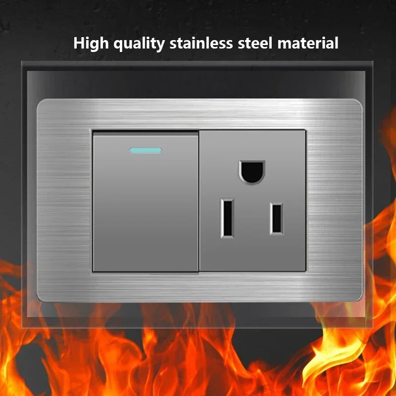American Standard Wall Light Switch Power Socket Universal Plug with usb US Stainless Steel 2way Socket Panel 118*74m Computer