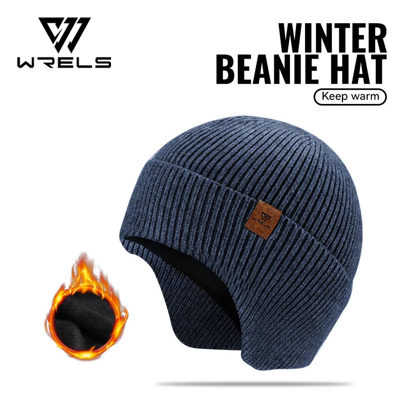 WRELS Winter Fleece-Lined Earflap Beanie Hat Thermal Windproof Knit Cap for Men Women Outdoor