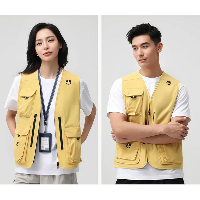 Cool Silk Cotton Multi-Pocket Deep V-Neck Vest Bright Color Men's and Women's Same Style Photography Work Clothes Team Uniform
