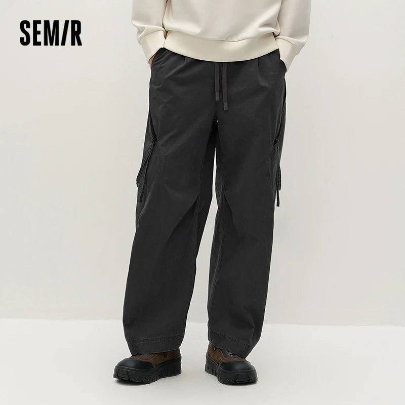 Semir Men Pants Washed Cotton Loose Curved Utility Cargo 2026 Autumn Comfortable Workwear Style Street Casual Daily Wear